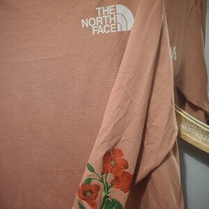 The North Face Women's Long sleeve Pink Logo Shirt with Flowers- XL